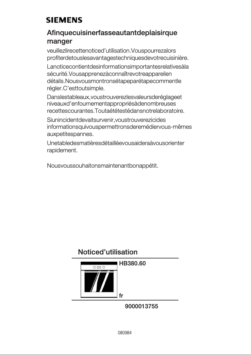 Page 1 de la notice Mode d'emploi Siemens HB380560