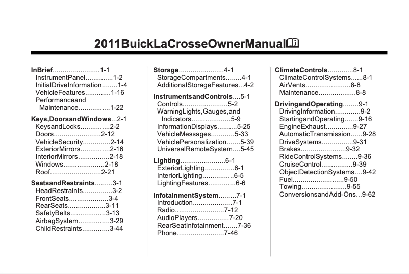 Page 1 de la notice Manuel utilisateur Buick Lacrosse (2011)