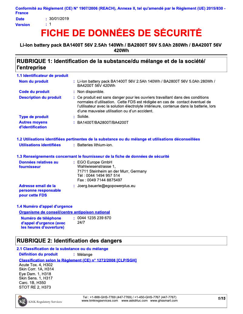 Page 1 of the manual Safety Instructions EGO BA4200T