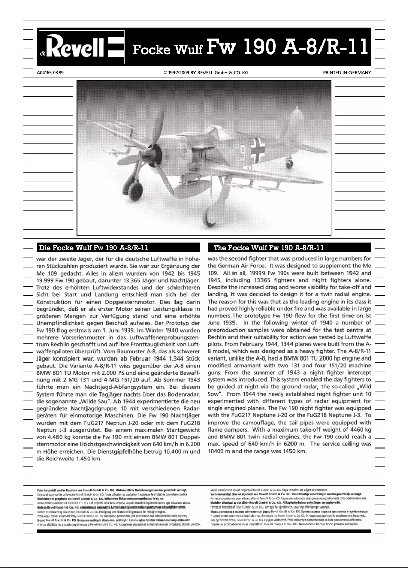 Image de la première page du manuel de l'appareil Focke Wulf Fw 190 A-8/R11