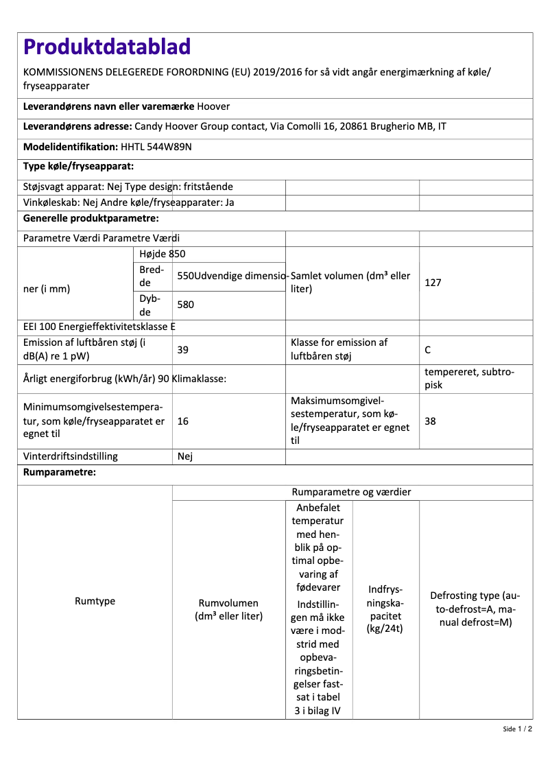 Page n°1 - Brochure Hoover HHTL 544W89N