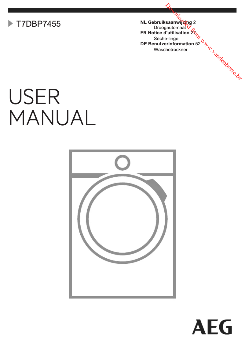 Page 1 de la notice Manuel utilisateur AEG T7DBP7455
