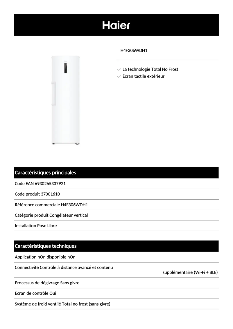 Image de la première page du manuel de l'appareil H4F306WDH1