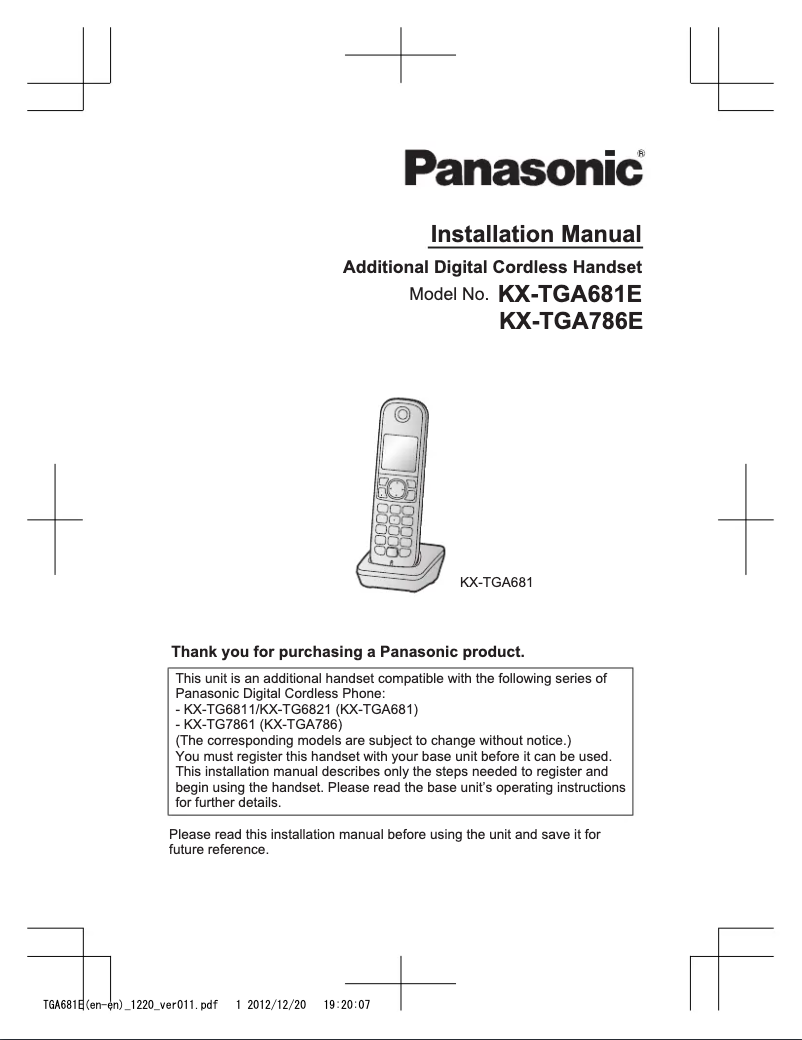 Image de la première page du manuel de l'appareil KX-TGA786E