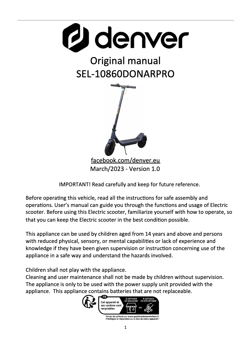 Página 1 del manual Manual de usuario Denver SEL-10860DONARPRO