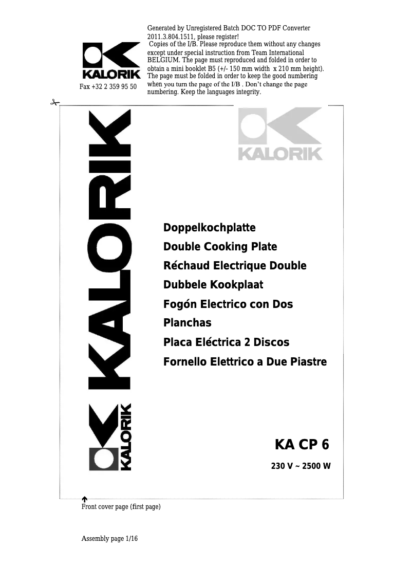 Página 1 del manual Manual de usuario Kalorik KA CP 6