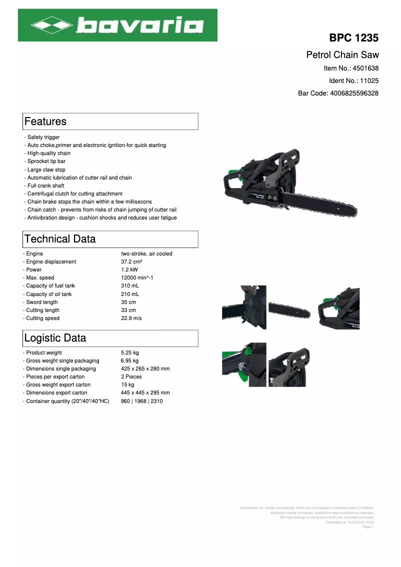 Page 1 de la notice Manuel utilisateur Bavaria BPC 1235