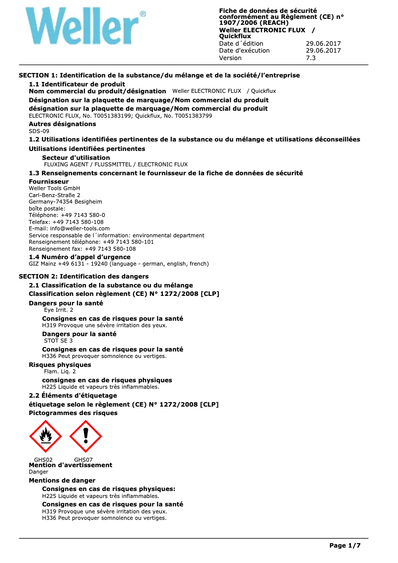 Page 1 de la notice Instructions de sécurité Weller QuickFlux
