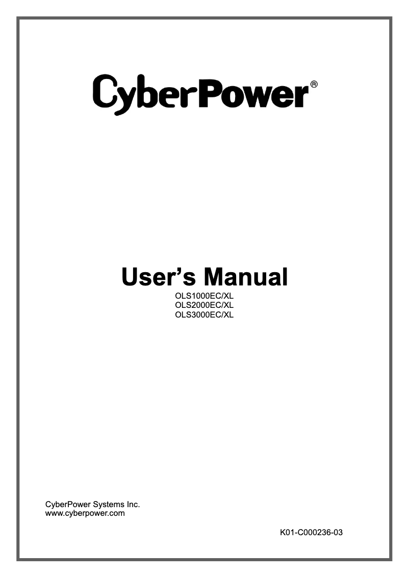 Page 1 de la notice Manuel utilisateur CyberPower OLS1000ECXL