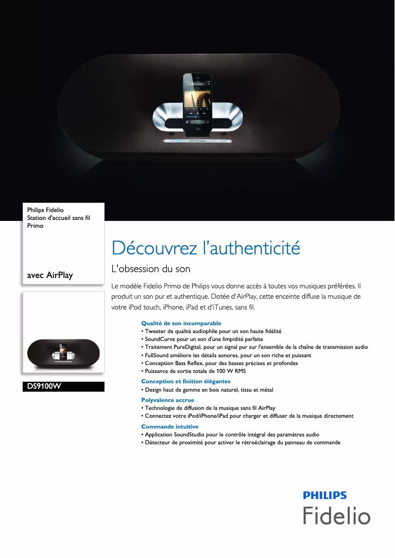 Page n°1 - Fiche technique Philips Fidelio DS9100W