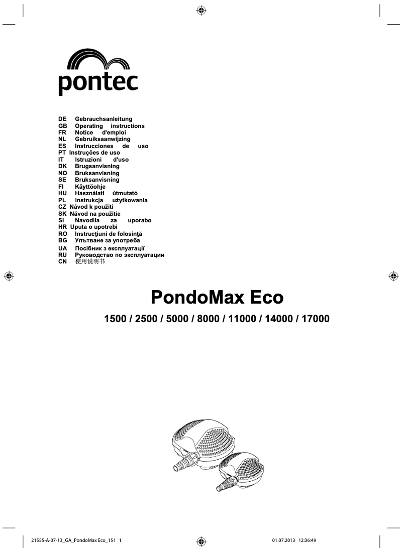 Image de la première page du manuel de l'appareil PondoMax Eco 14000
