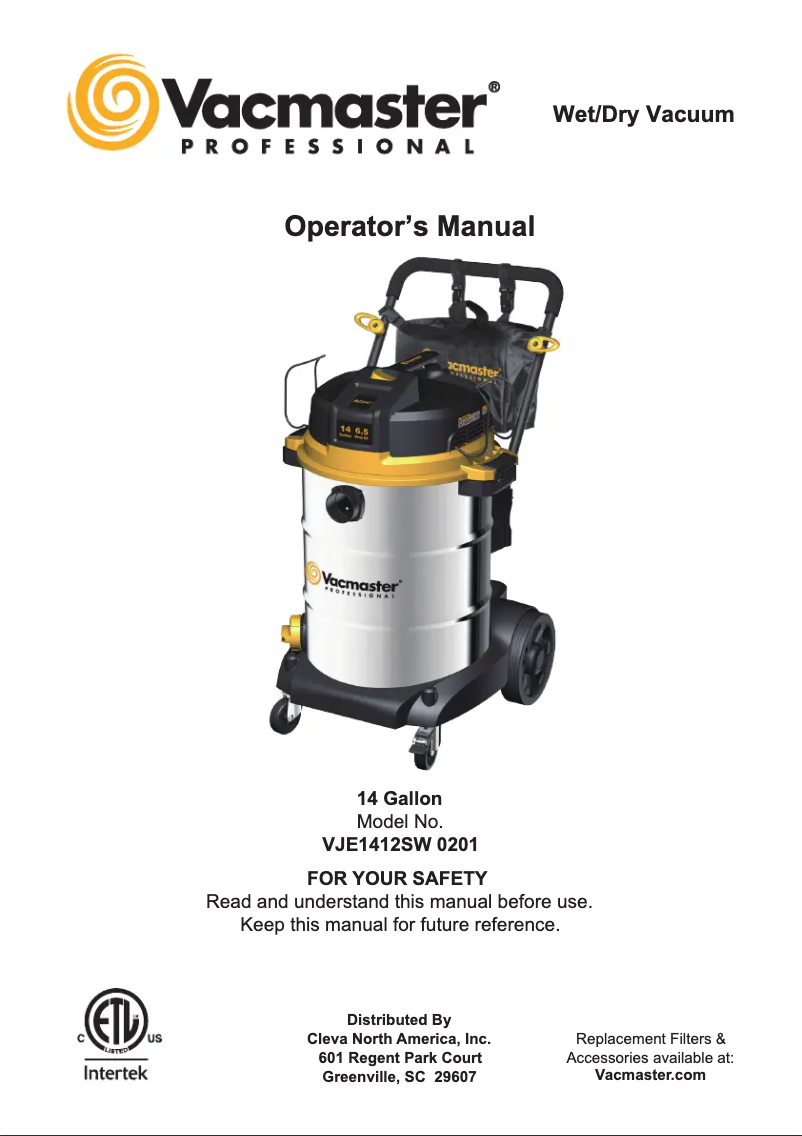 Página 1 del manual Manual de usuario Vacmaster Professional VJE1412SW 0201