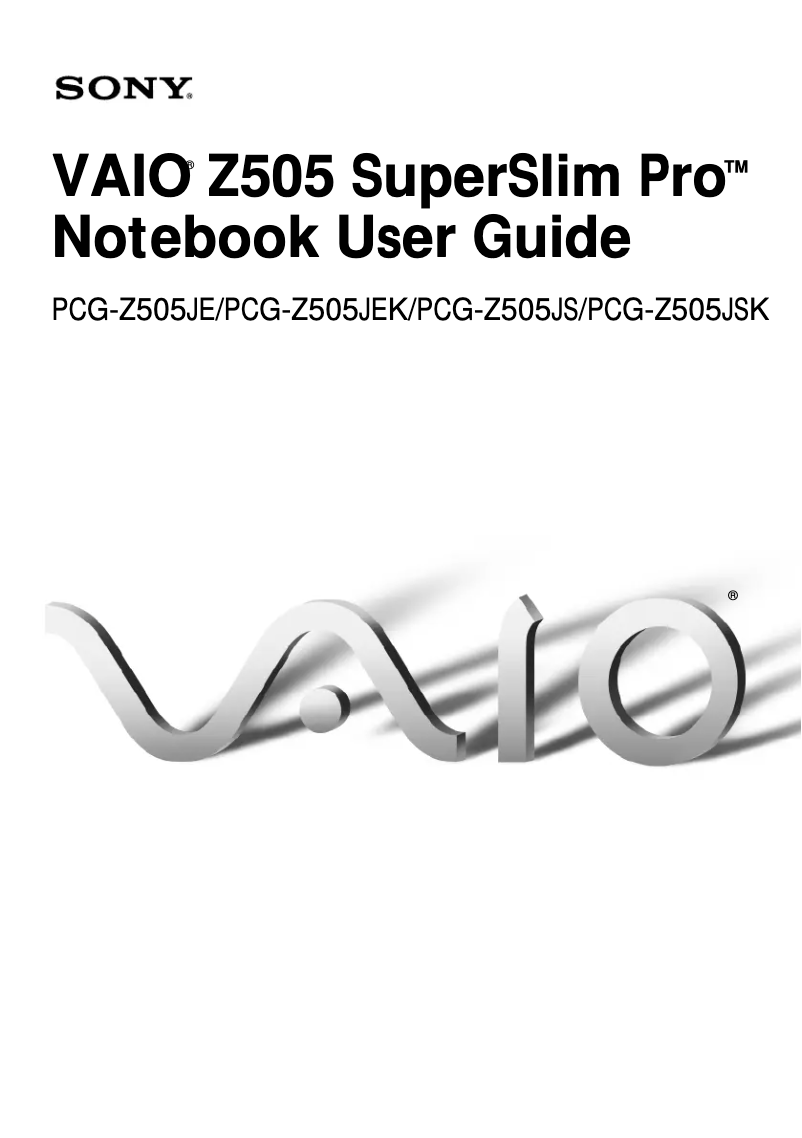 Page n°1 - Manuel utilisateur Sony Vaio PCG-Z505JE