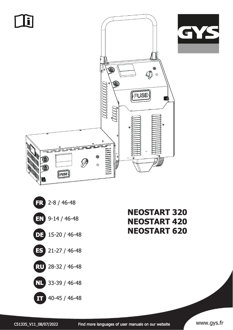 Page n°1 - Manuel utilisateur GYS Neostart 320
