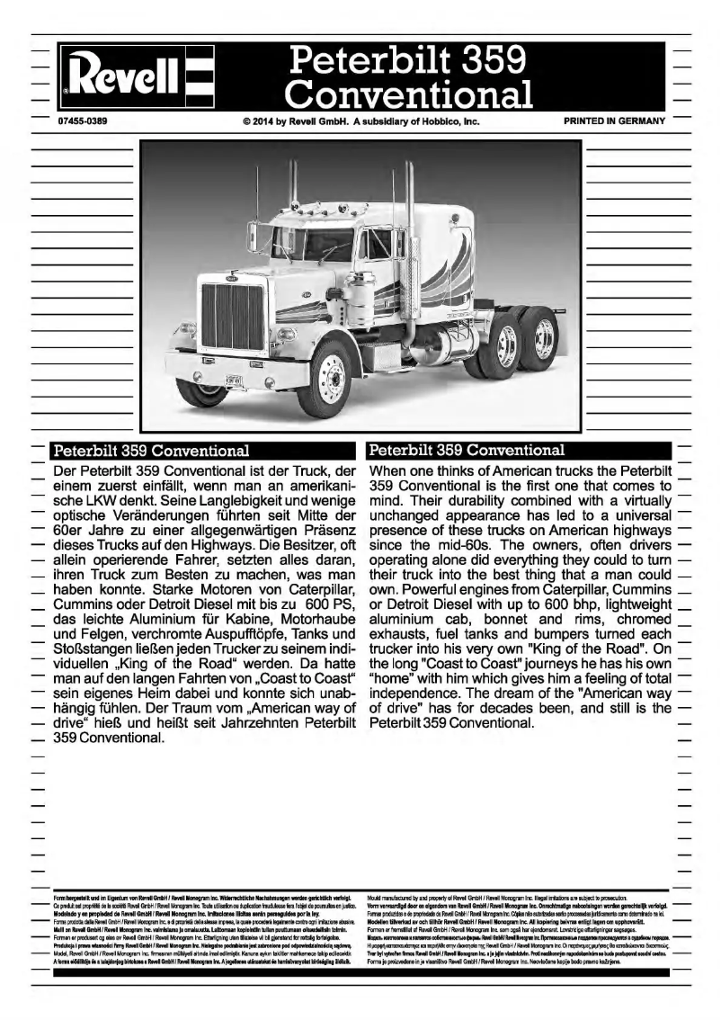 Image de la première page du manuel de l'appareil Peterbilt 359 Conventional