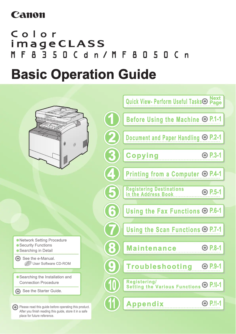 Page n°1 - Manuel utilisateur Canon Color imageCLASS MF8050Cn