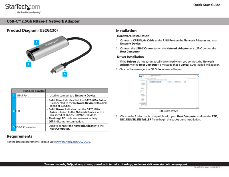 Page 1 de la notice Guide de démarrage rapide StarTech.com US2GC30