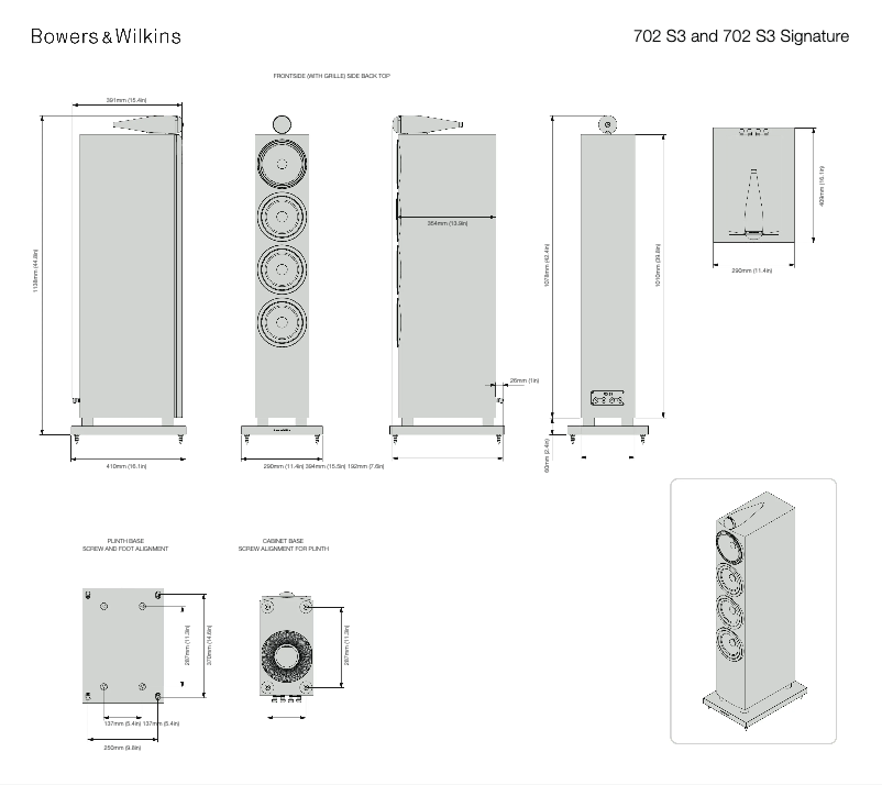 Page 1 de la notice Dessin technique Bowers & Wilkins 702 S3