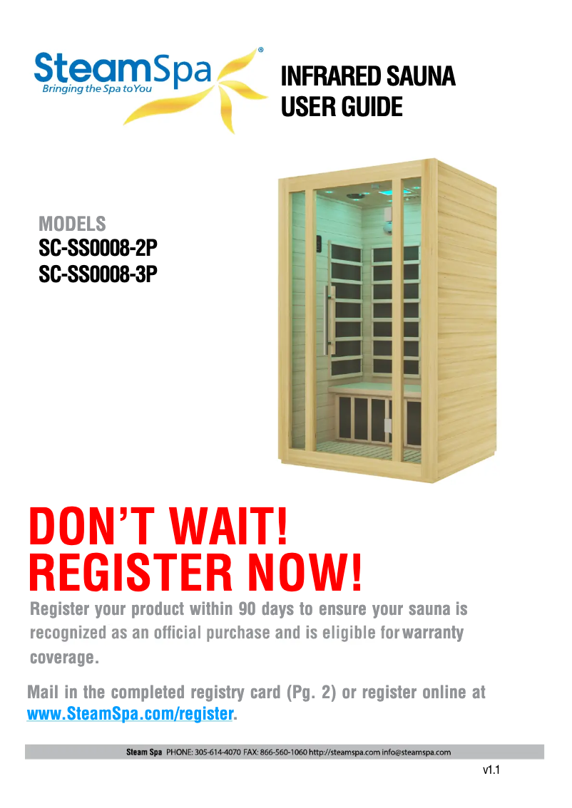 Page 1 de la notice Manuel utilisateur SteamSpa SC-SS0008-2P