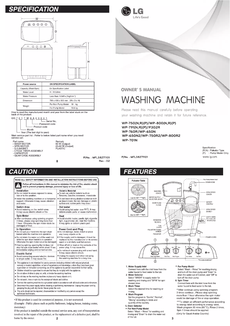Página 1 del manual Manual de usuario LG WP-701N
