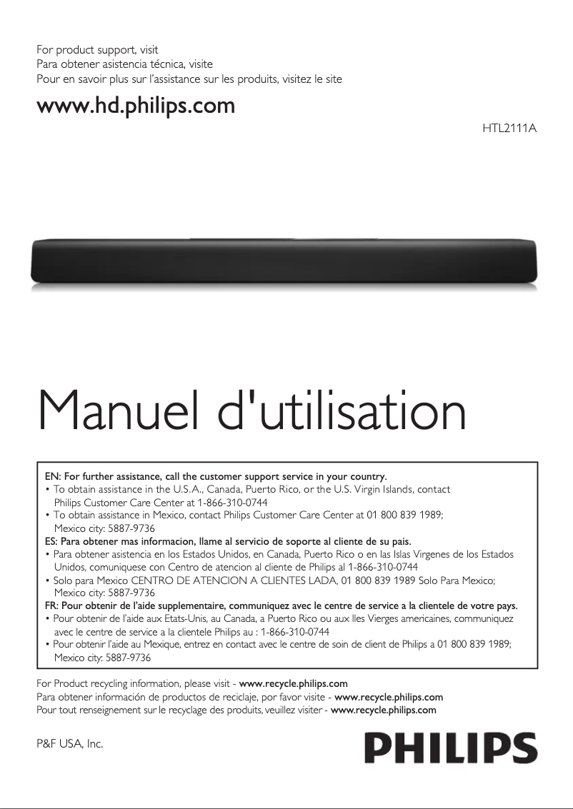 Page 1 de la notice Manuel utilisateur Philips HTL2111A