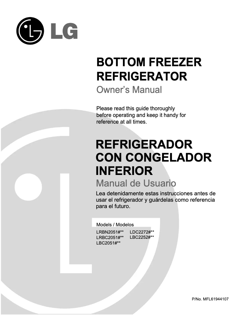 Page 1 de la notice Manuel utilisateur LG LRBC20512WW