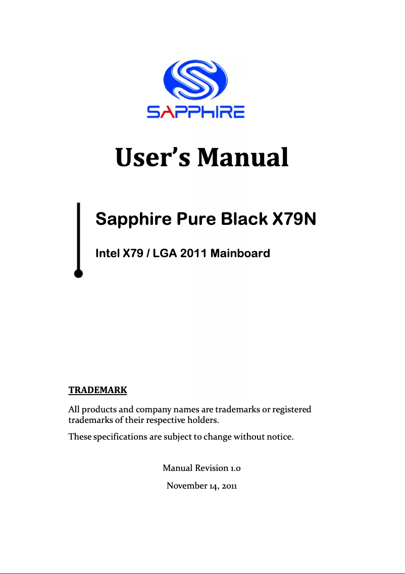 Page n°1 - Manuel utilisateur Sapphire Pure Black X79N
