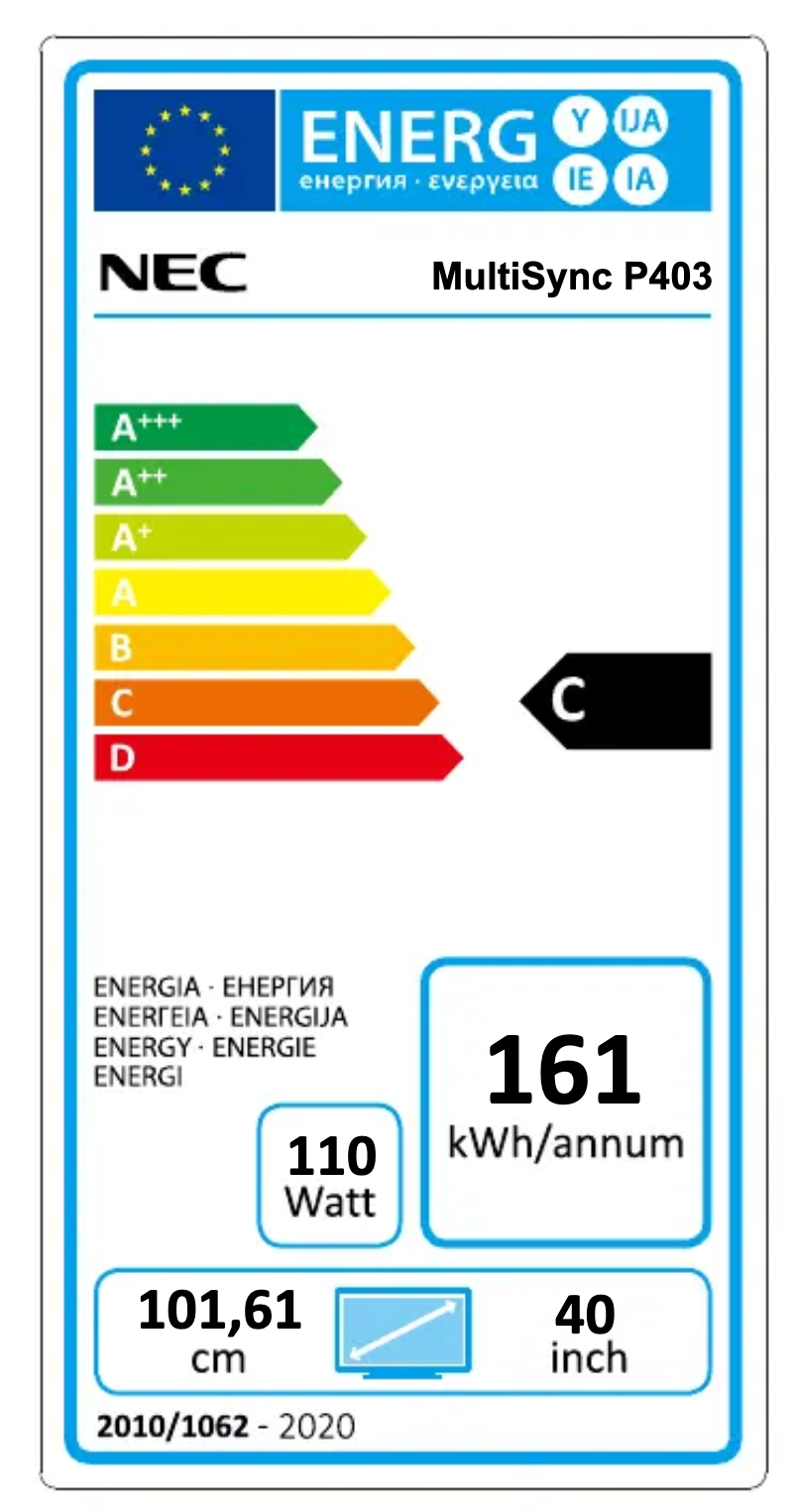 Page 1 de la notice Label énergétique NEC MultiSync P403