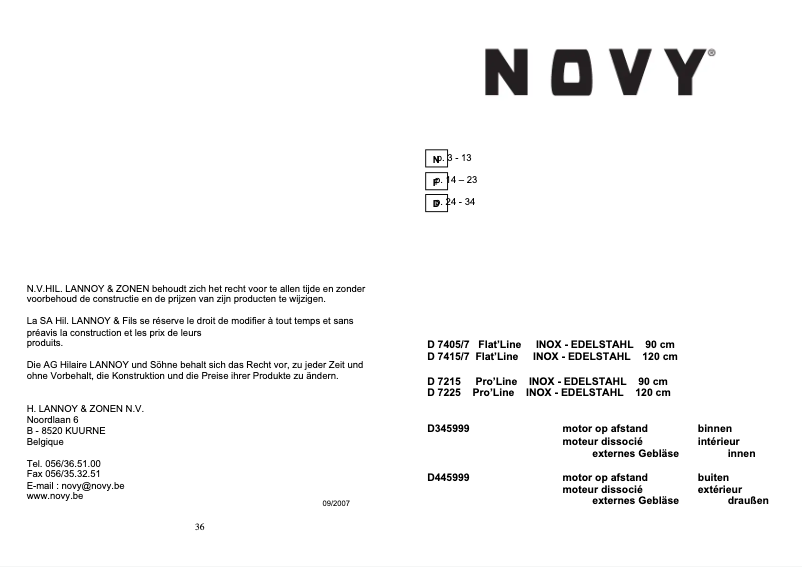 Page n°1 - Manuel utilisateur Novy Pro'line 7215