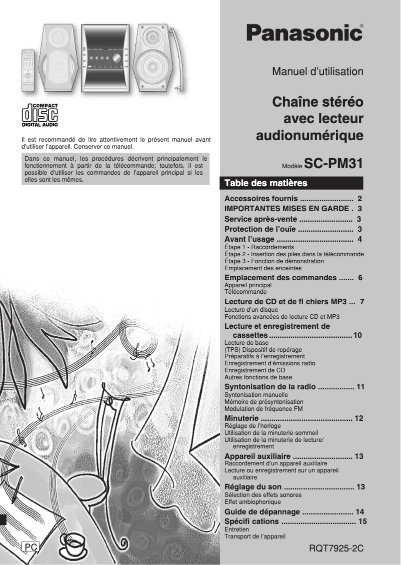 Page n°1 - Manuel utilisateur Panasonic SC-PM31