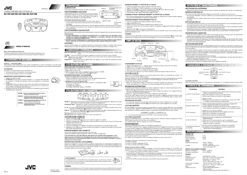 Page n°1 - Manuel utilisateur JVC RC-EX10B