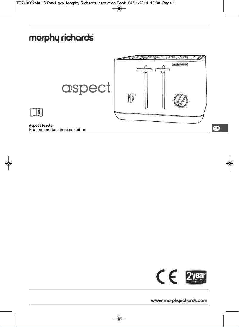 Page 1 de la notice Manuel utilisateur Morphy Richards Aspect 240017