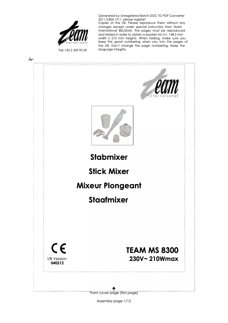 Page 1 de la notice Manuel utilisateur Team MS 8300