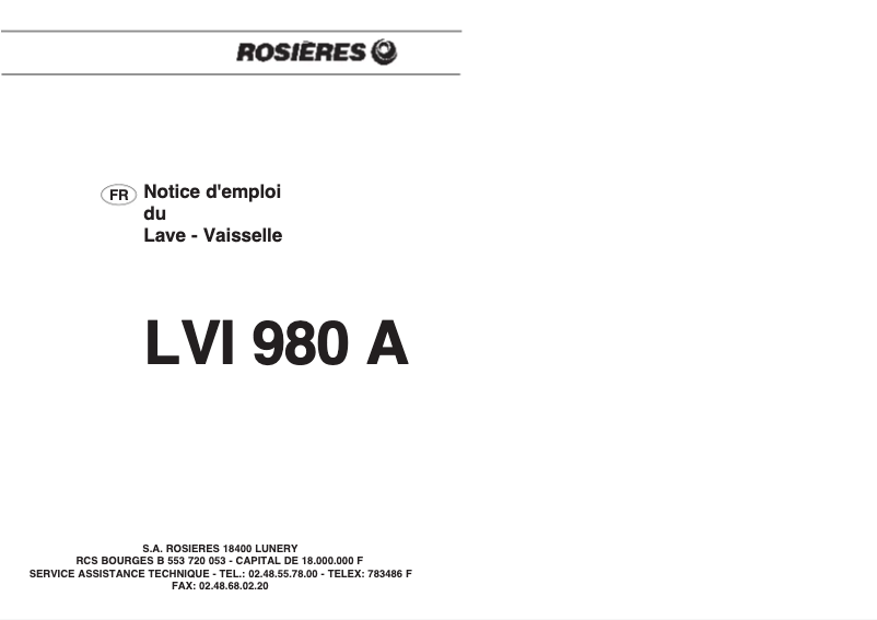 Image de la première page du manuel de l'appareil LVI 980 AFR