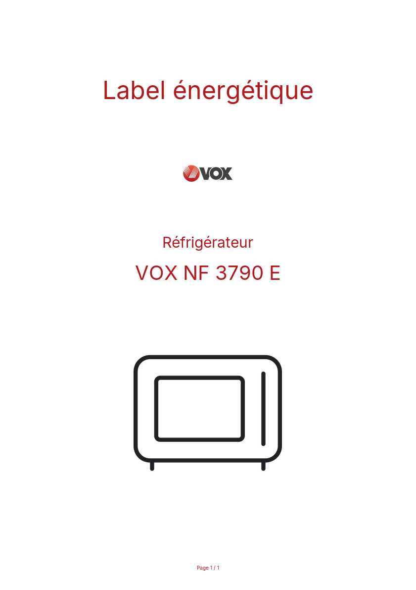 Page n°1 - Label énergétique VOX NF 3790 E