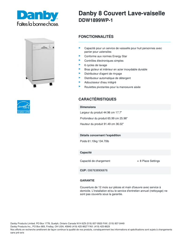 Image de la première page du manuel de l'appareil DDW1899WP-1