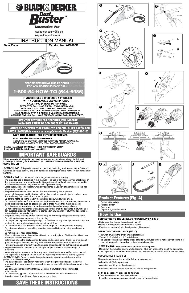 Page 1 de la notice Manuel utilisateur Black & Decker AV1600B