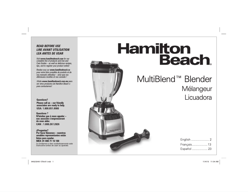Page n°1 - Manuel utilisateur Hamilton Beach Multi 53511