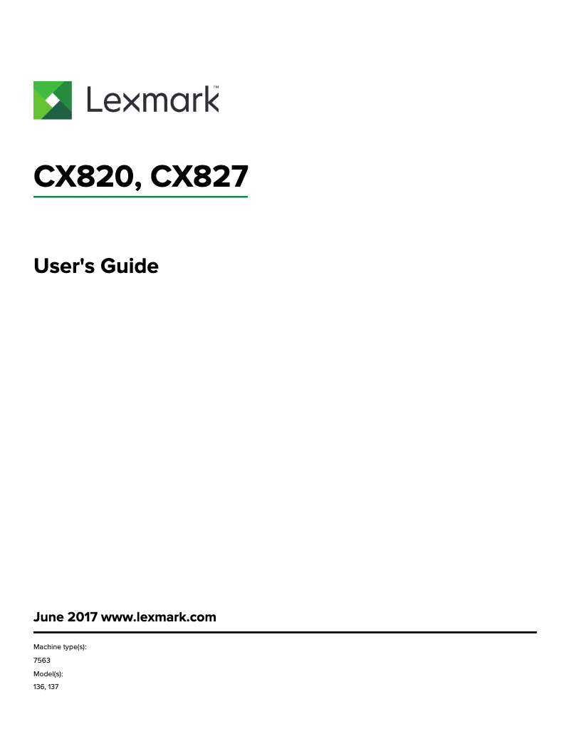 Page 1 de la notice Manuel utilisateur Lexmark CX827DE