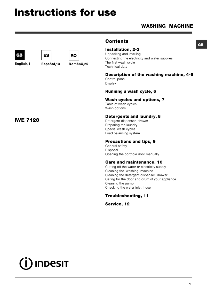 Image de la première page du manuel de l'appareil Maxi IWE 7128 B (EU)