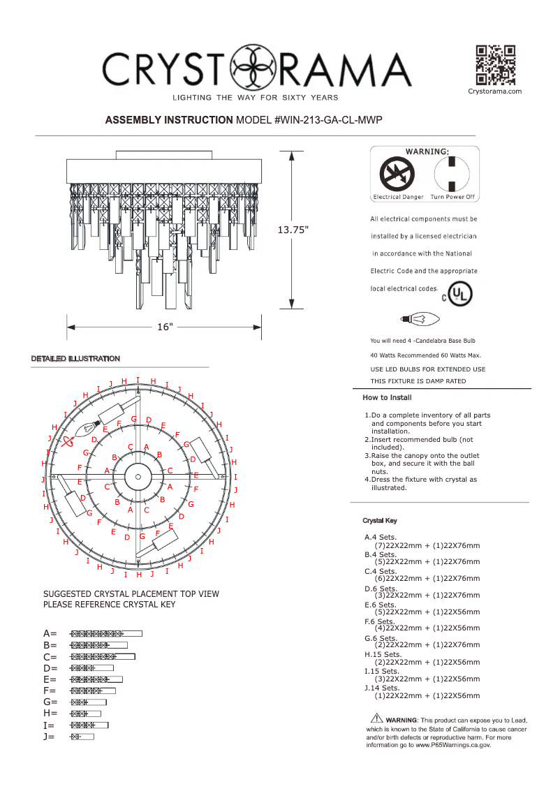 Page 1 de la notice Manuel utilisateur Crystorama Winfield WIN-213-GA-CL-MWP