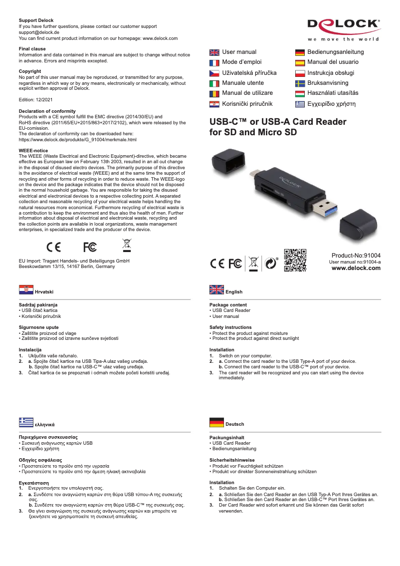 Page 1 de la notice Manuel utilisateur DeLOCK 91004