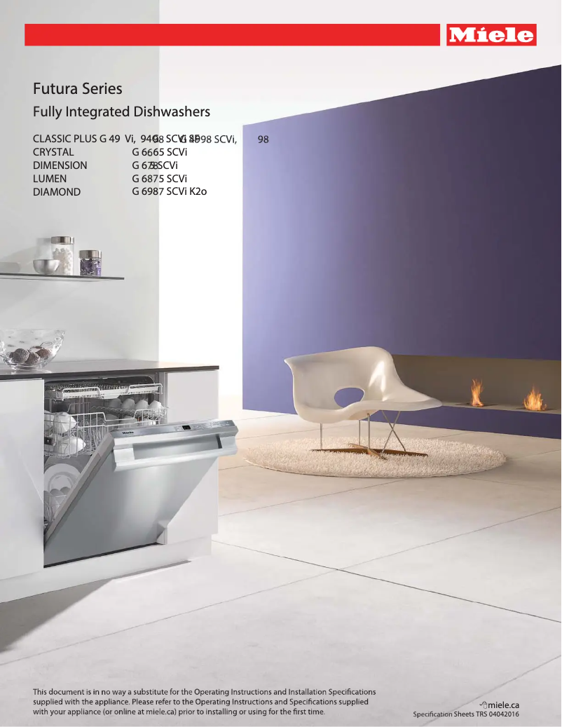 Page 1 de la notice Fiche technique Miele G 4998 SCVI