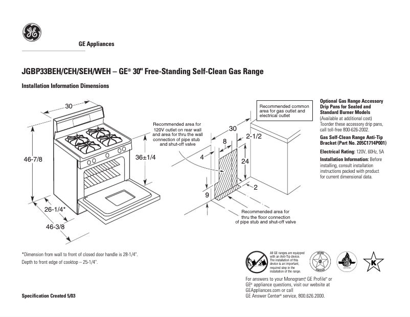 Page n°1 - Fiche technique GE JGBP33CEHCC