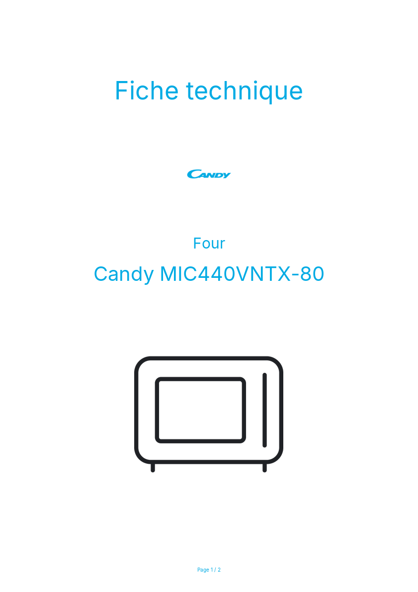 Page n°1 - Fiche technique Candy MIC440VNTX-80