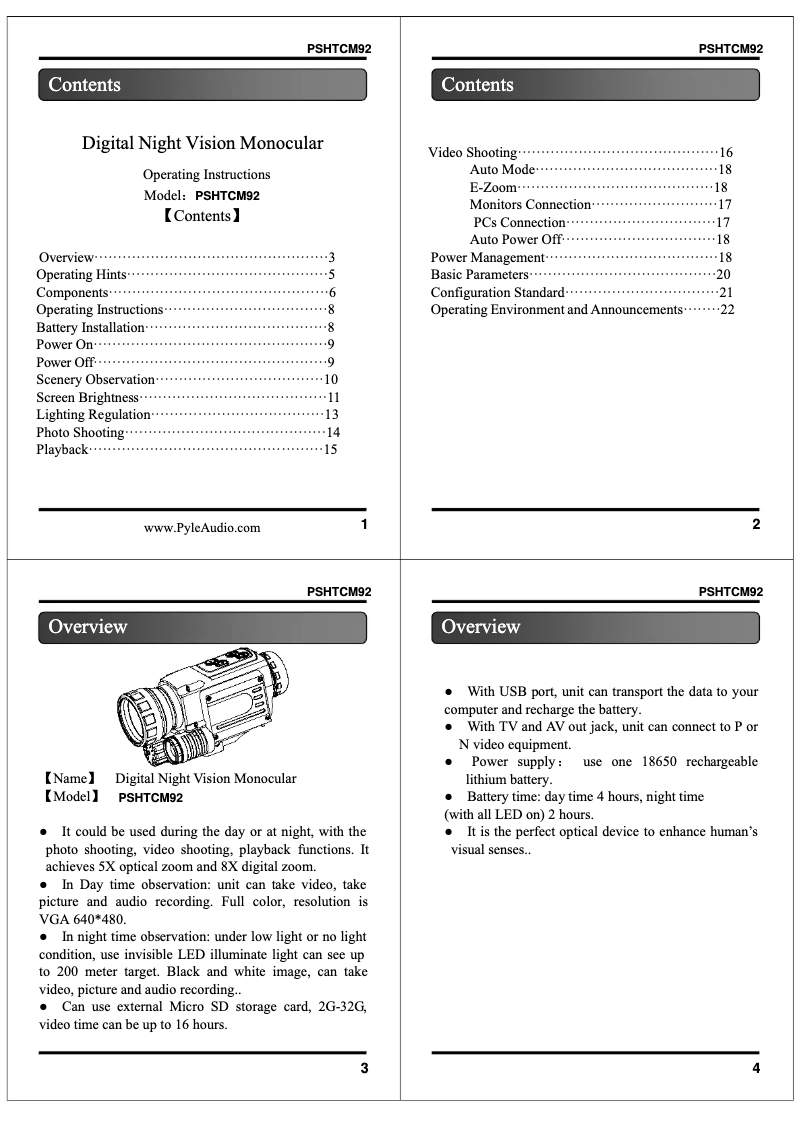 Page n°1 - Manuel utilisateur Pyle PSHTCM92