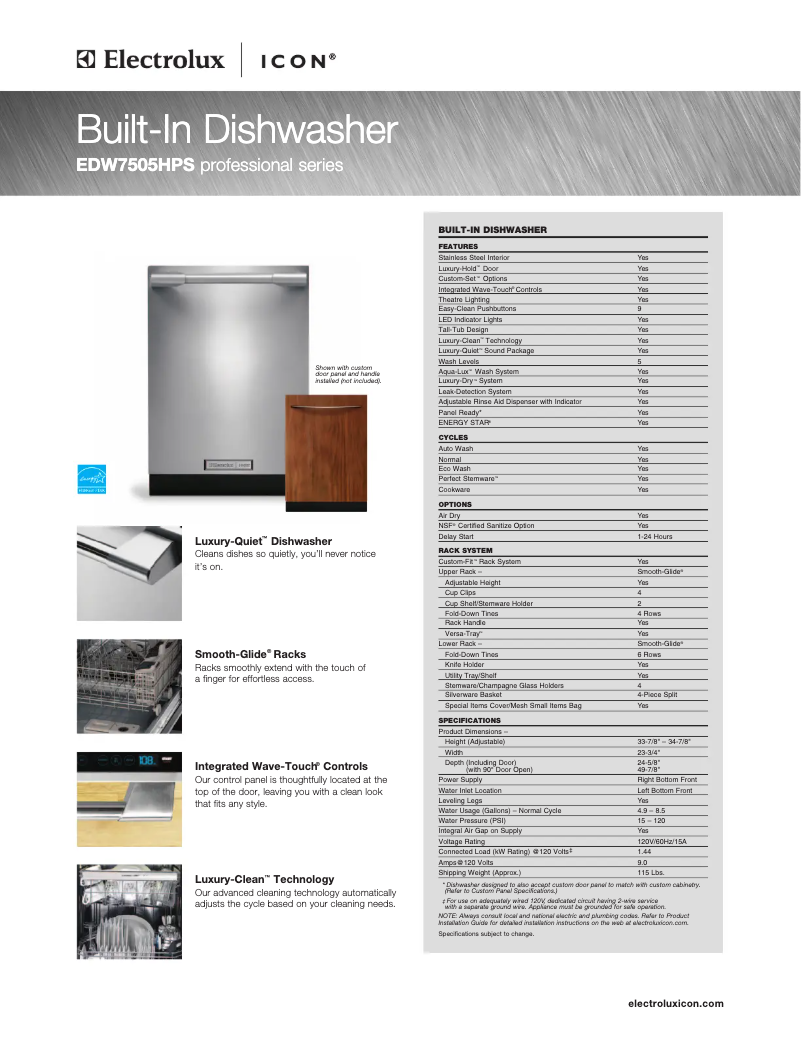 Page n°1 - Fiche technique Electrolux ICON EDW7505HPS