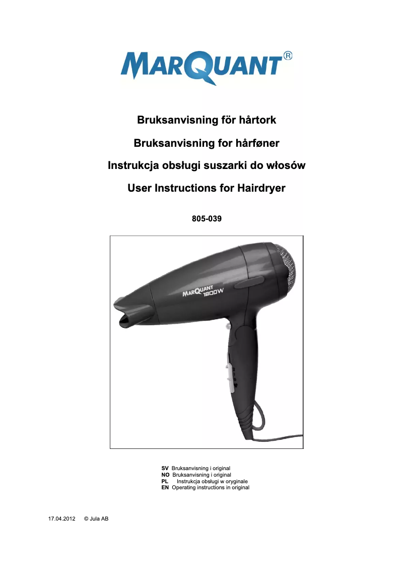 Image de la première page du manuel de l'appareil 805-039