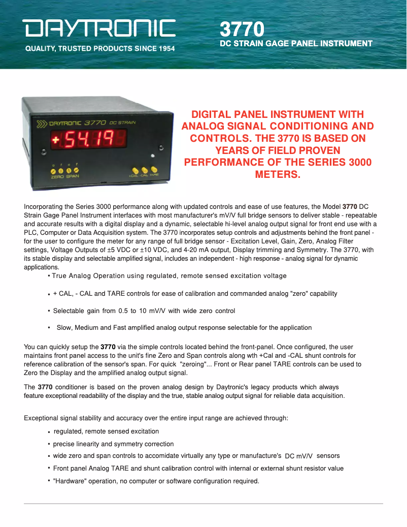 Page 1 de la notice Fiche technique Daytronic 3770DCP