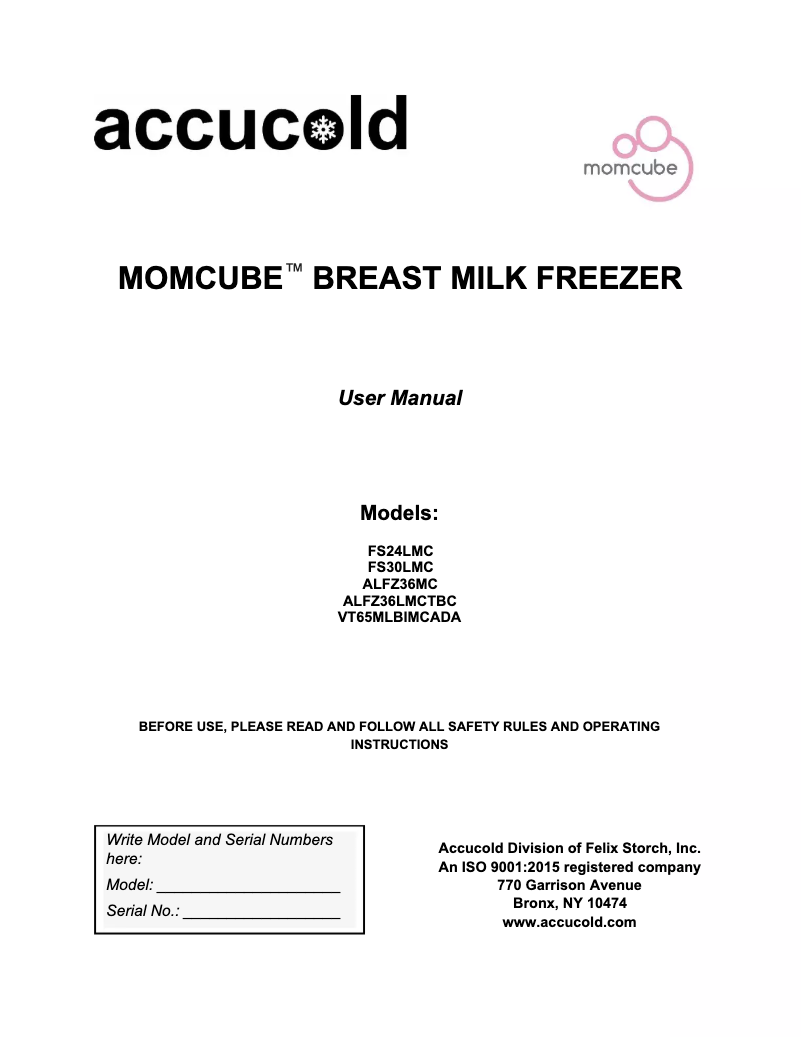 Page 1 de la notice Manuel utilisateur Accucold VT65MLBIMCADA